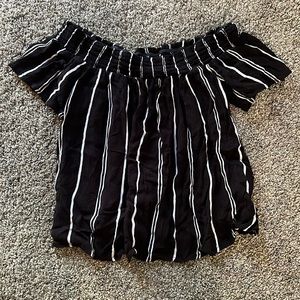 Off the shoulder black and white striped top